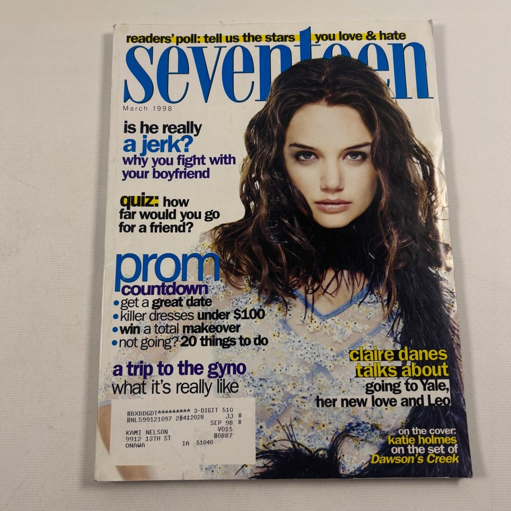 Seventeen Magazine March 1998 Katie Holmes Dawsons Creek Claire Danes Prom